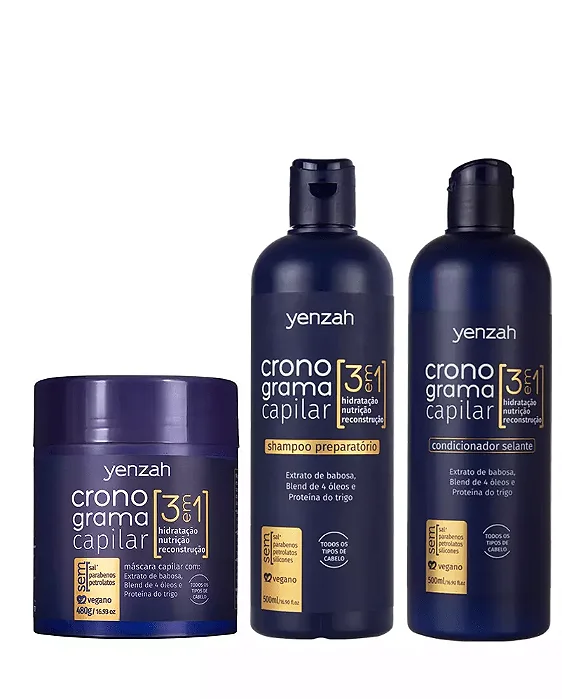 Kit Yenzah Cronograma Capilar 3 em 1 Todos Os Tipos De Cabelo -Sh+Cond+Masc.