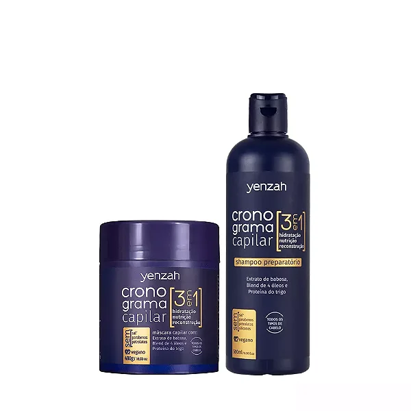 Kit Yenzah Dupla Básica Cronograma Capilar 3 em 1 Todos Os Tipos de Cabelo