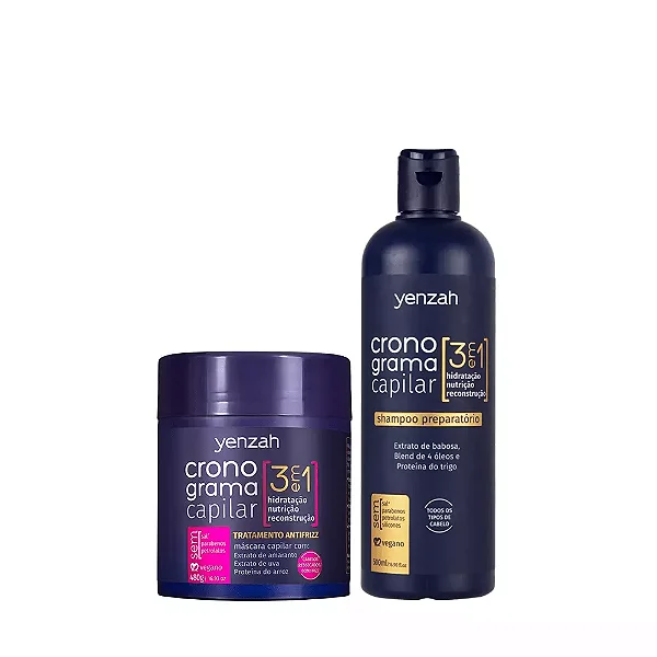Kit Yenzah Dupla Básica Cronograma Capilar 3 em 1 Efeito Antifrizz