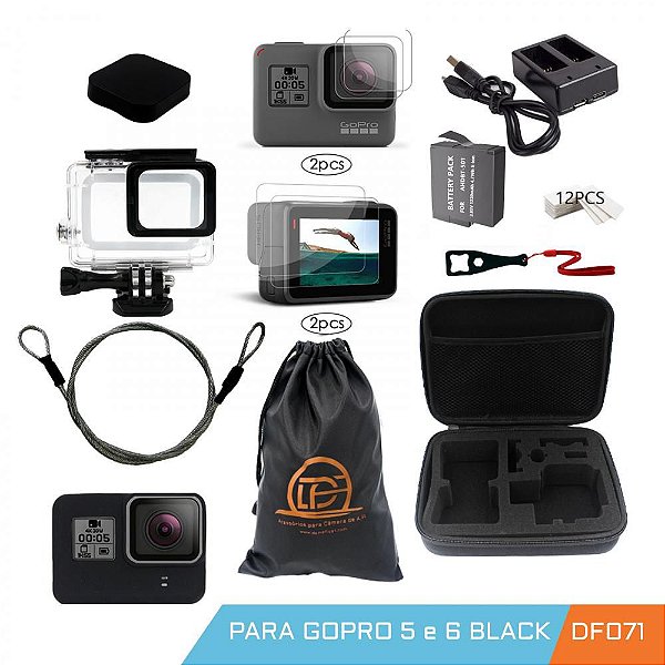 Kit Acessório Caixa Estanque Bateria Gopro Hero 5  6 7 Black