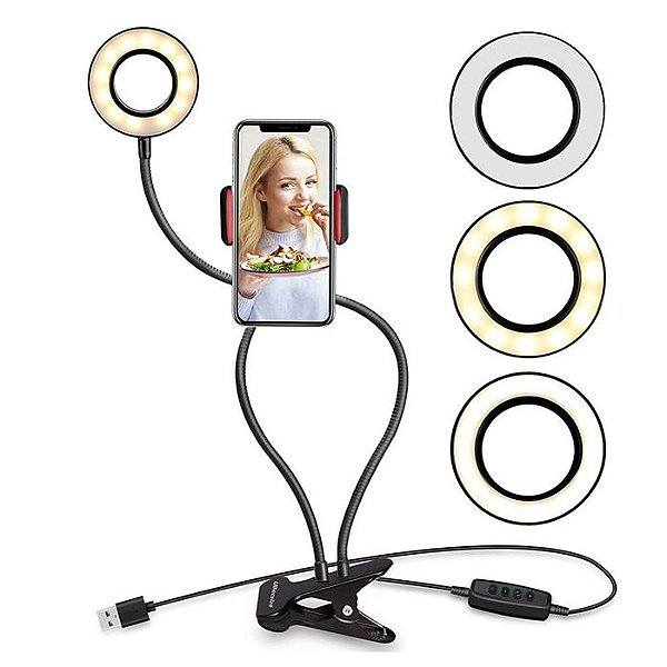 Iluminador De Led Com Suporte De Mesa Ring Light Live Pro