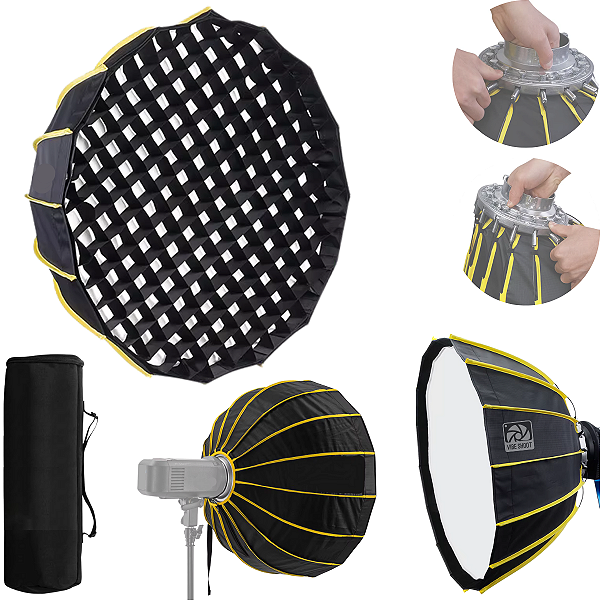 Softbox Octabox Parabolico 90cm Encaixe Rápido Bowens E Grid