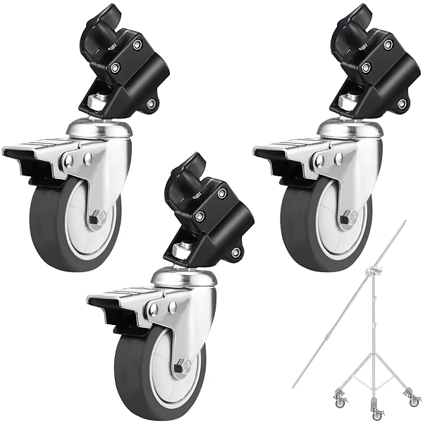 Kit 3 Rodas Rodízio Tripé 22mm Profissional Reforçado 360º