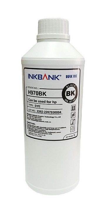 1 Litro - Tinta Preta Corante InkBank H970 para Impressoras HP