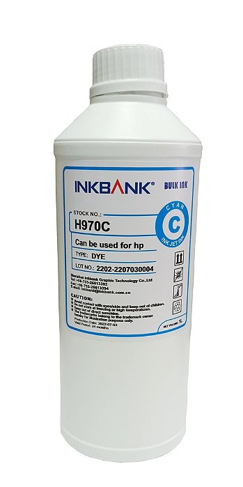 1 Litro - Tinta Ciano Corante InkBank H970 para Impressoras HP