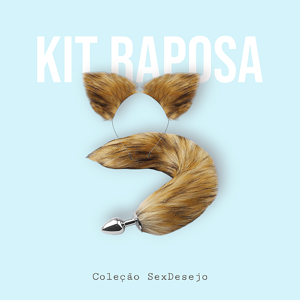 Kit Rabo de Raposa com Tiara de Orelhas