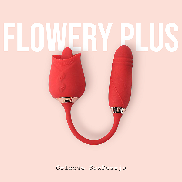 Vibrador de Ponto G e Clitóris com Língua / Vai e vem - Formato de Rosa - Flowery Plus