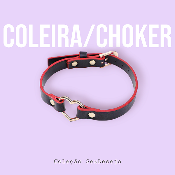 Coleira Bondage com Coração / Choker - Preto e vermelho