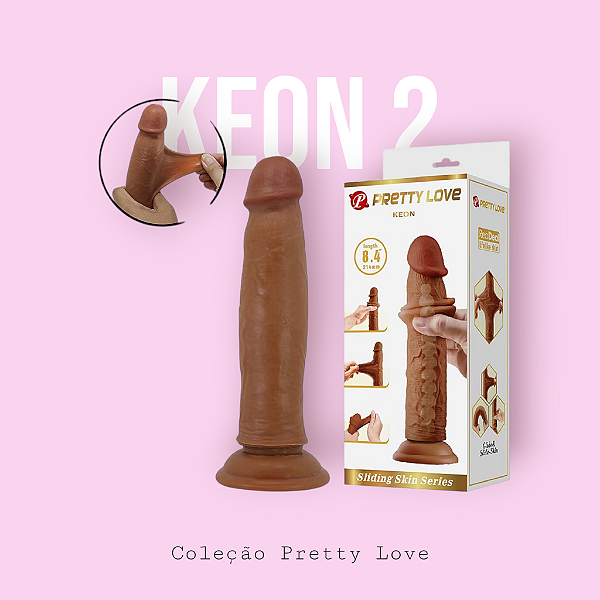 Dildo Realístico com Dupla Camada - Keon 2 / Marrom - 21,4 X 4,4 cm - Pretty Love