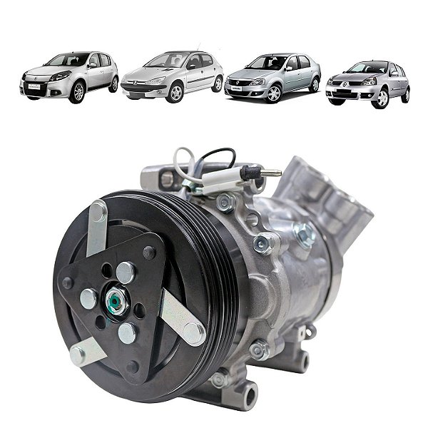 Compressor de Ar Condicionado Modelo Sanden 6V12 Peugeot 206 1.0 , Renault Clio, Sandero, Logan 1.0