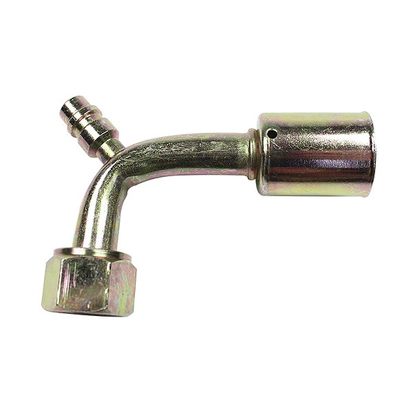Conexão O'ring 90º Fêmea 10mm Aço c Válvula R134a