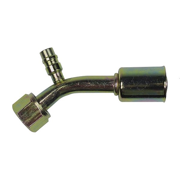 Conexão O'ring 45º Fêmea 10mm c Válvula Serviço R134a