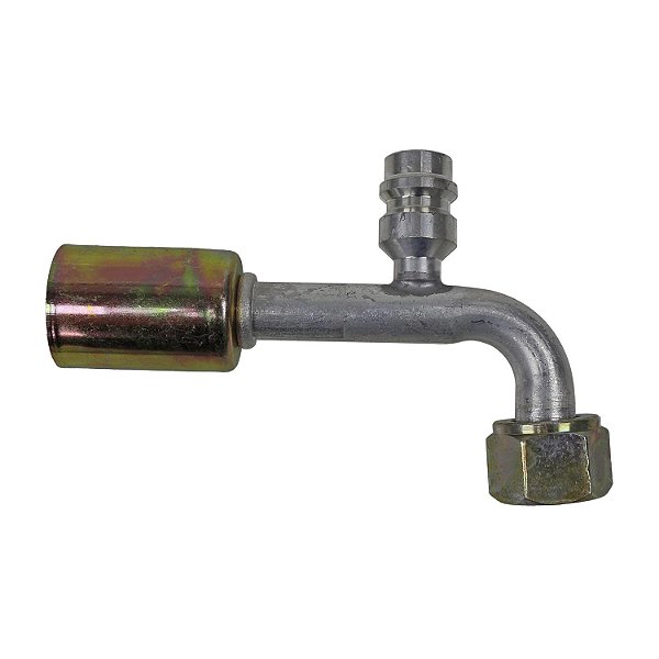 Conexão O'ring 90º Fêmea 08mm Aluminio c Válvula R134a