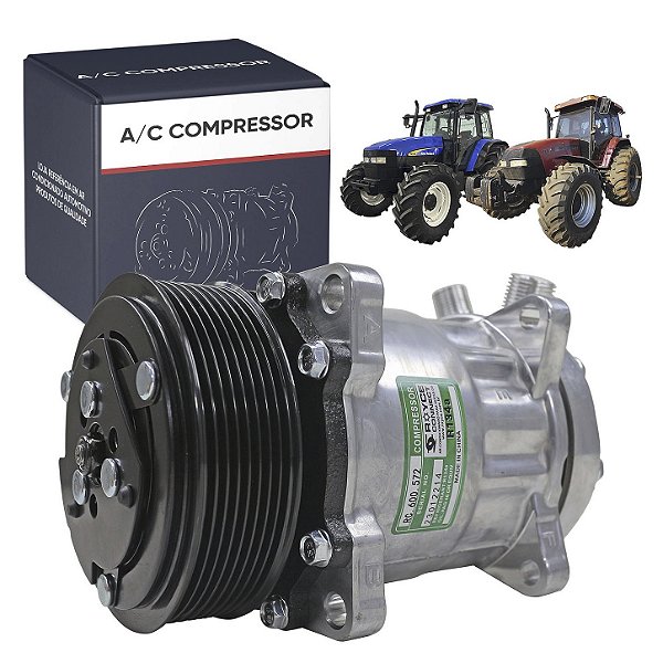 Compressor de Ar Condicionado Modelo 7H15 Máquina New Holland 12V 8pk 119mm
