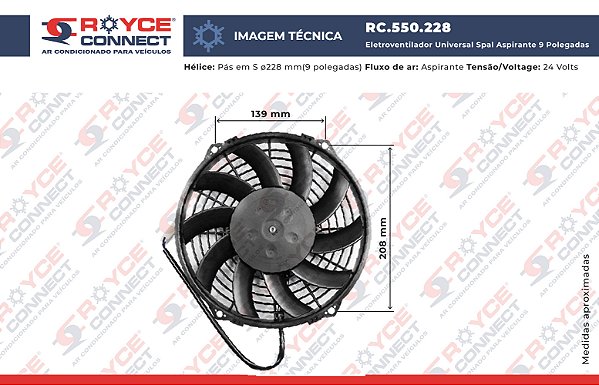 Eletroventilador Universal Spal Aspirante 9 Polegadas Pás em S - 24 Volts OEM:VA07BP12/C58A