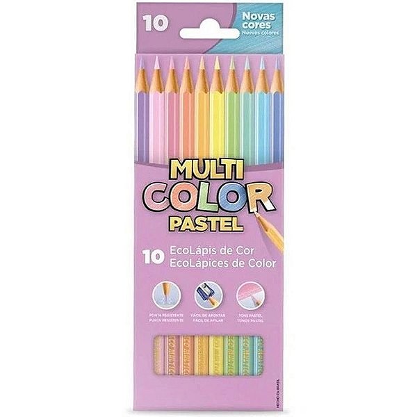 Lapis de Cor Multicolor 10 cores Pastel