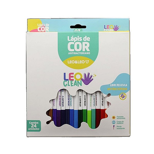 Lapis de Cor Antibacteriano 24 Cores  Leo e Leo - Leo Clean