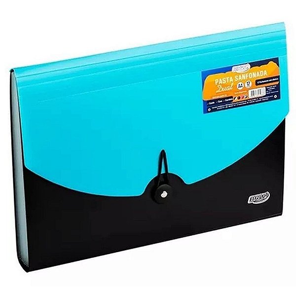 Pasta sanfonada A4 com 12 divisórias Azul e Preto