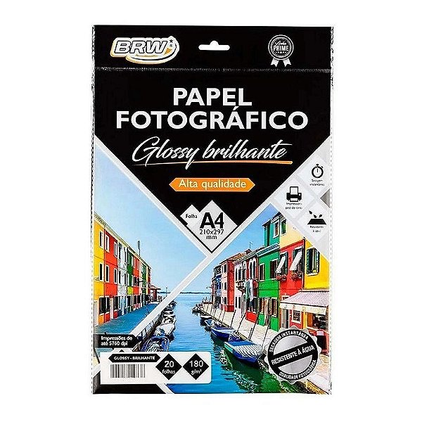 Papel Fotografico A4 180 gramas Glossy Brilhante BRW c 20 fls