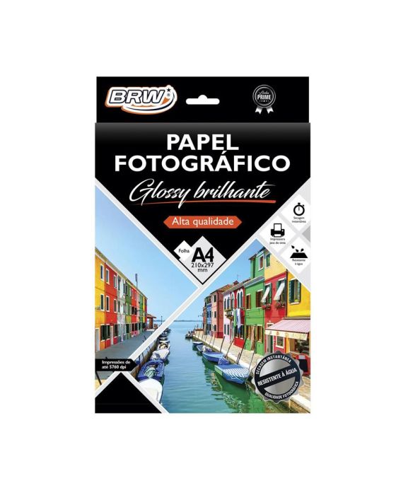 Papel Fotografico A4 180 gramas Glossy Brilhante BRW c 50 fls PP5018
