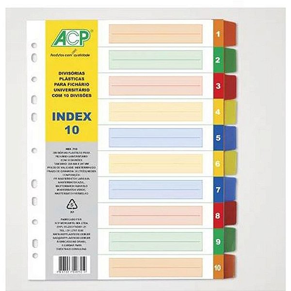 Divisórias A4 c 10 divisões coloridas - ACP