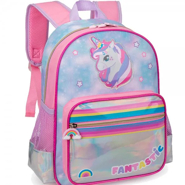 Mochila Escolar Infantil Menina Unicórnio Fantastic Pequena- Nova Rio