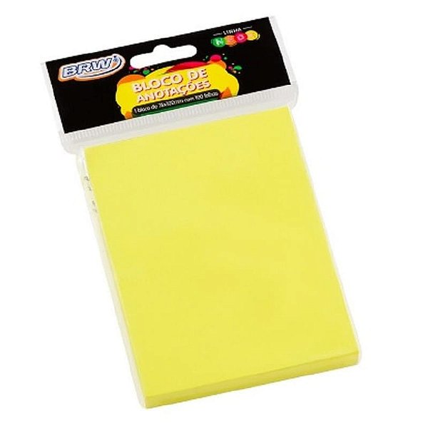Bloco de Notas Adesivo 76x102mm com 1 Bloco de 100 Folhas Amarelo - BRW - BA7505