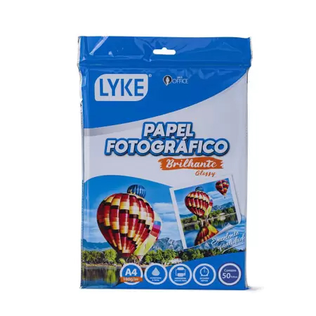 Papel fotografico brilhante - A4 - 180g lyke 50 unidades