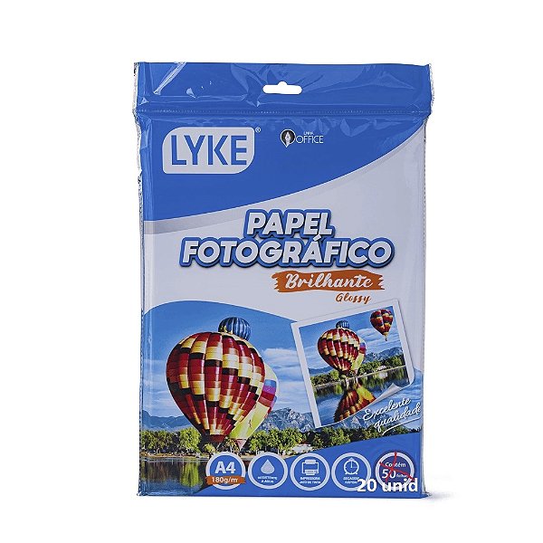 Papel fotografico brilhante - A4 - 180g lyke 20 unidades