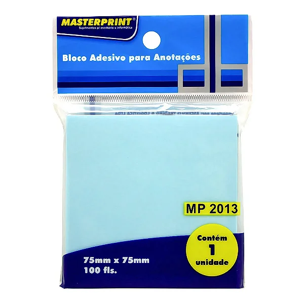 Bloco de Notas Adesivo 75x75mm com 1 Bloco de 100 Folhas Azul MP2017 - Masterprint