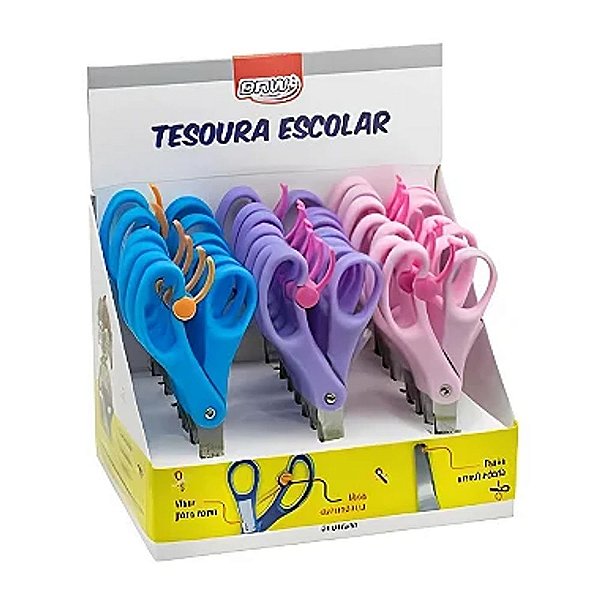 Tesoura Escolar Aço Vai e Vem 13cm Pastel  BRW