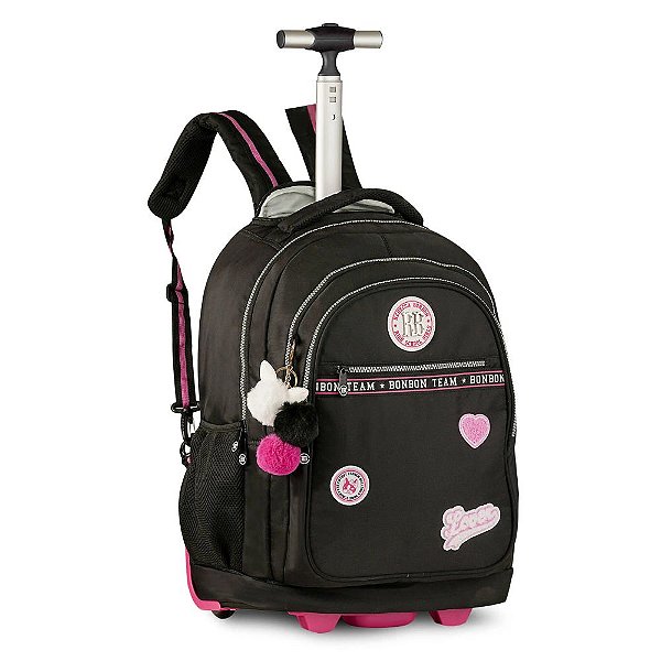 Mochila de Rodas Rebecca Bonbon - 9 Litros - Rosa e Preto