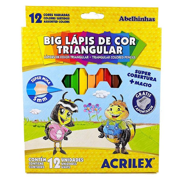 Big Lápis de Cor Triangular  1 apontador Acrilex Contém 12 unidades