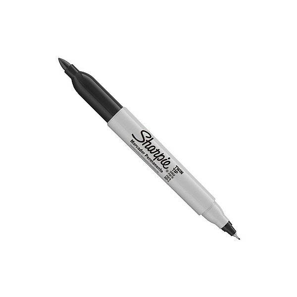Caneta Permanente Preta Dual Ponta Dupla