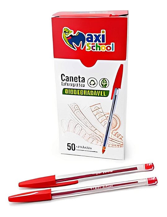 Caixa com 50 Canetas Esferográficas Maxi School 1.0 Vermelha