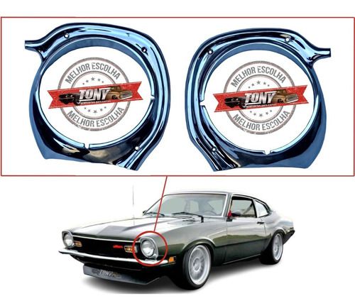 Aro Farol Ford Maverick Cromado Alumínio Par V8 73 A 79