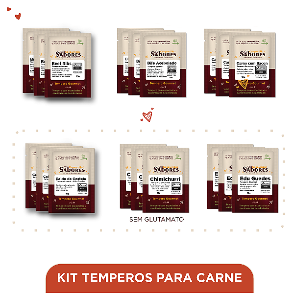 Kit com 18 Temperos Gourmet para Carnes