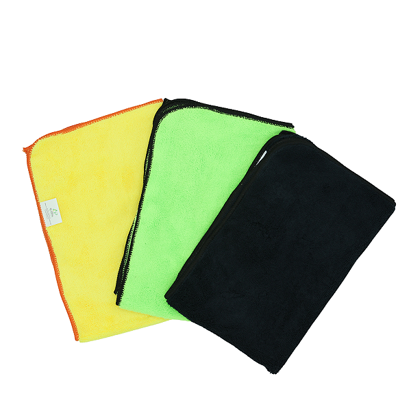 Pano de Microfibra 40x60 350GSM Amarelo Preto e Verde- Kit 3 unidades