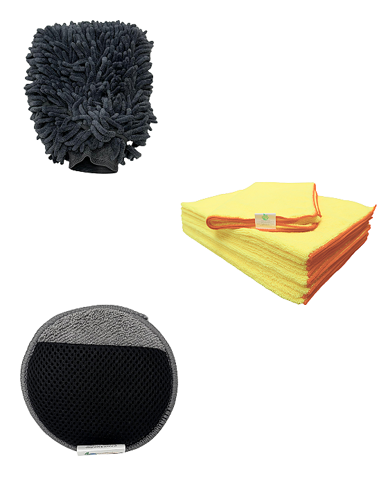 Kit Pano Microfibra 40x60, 350gsm - Luva Chenille Microfibra - Aplicador de Cera Em Microfibra Com Suporte