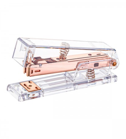 Grampeador 12 Folhas de Mesa Transparente Ouro Rose