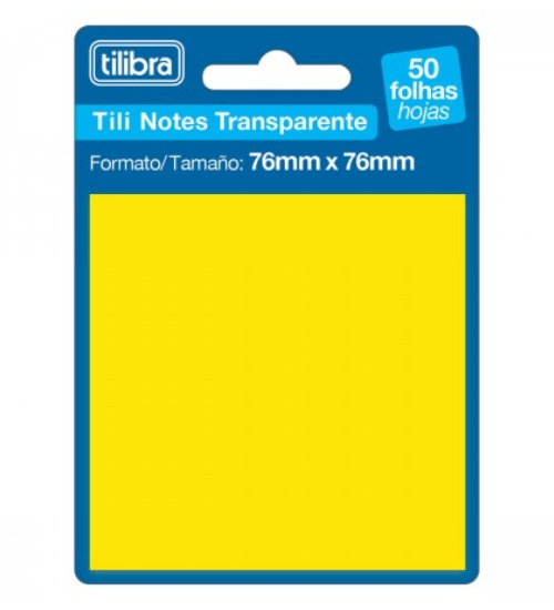 Bloco Adesivo Tili Notes 76x76mm 50 Folhas Transparente Amarelo