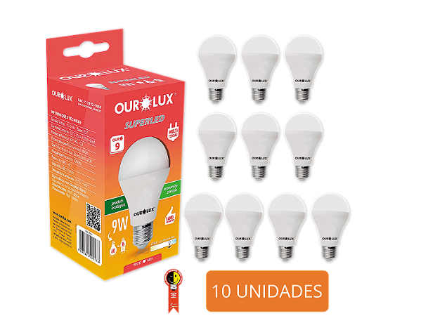 Kit 10 Lâmpadas  Superled 9W  6.500K - OUROLUX