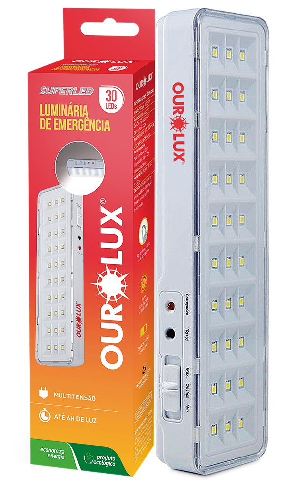 Luminária de Emergência 30 Leds 2W S /Alça - OUROLUX
