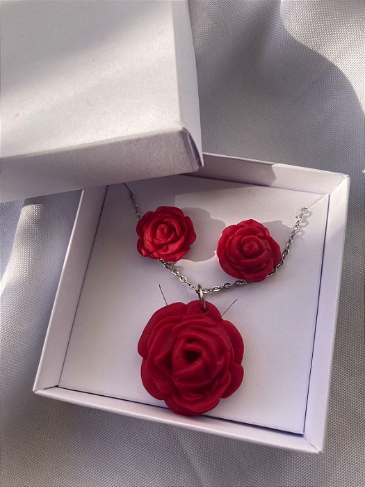 Conjunto Brinco e Colar Primavera - Rosa, Margarida ou Girassol