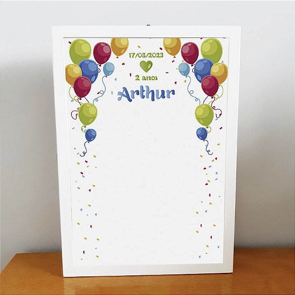 Quadro de Assinaturas Aniversário - bexigas coloridas (menino)