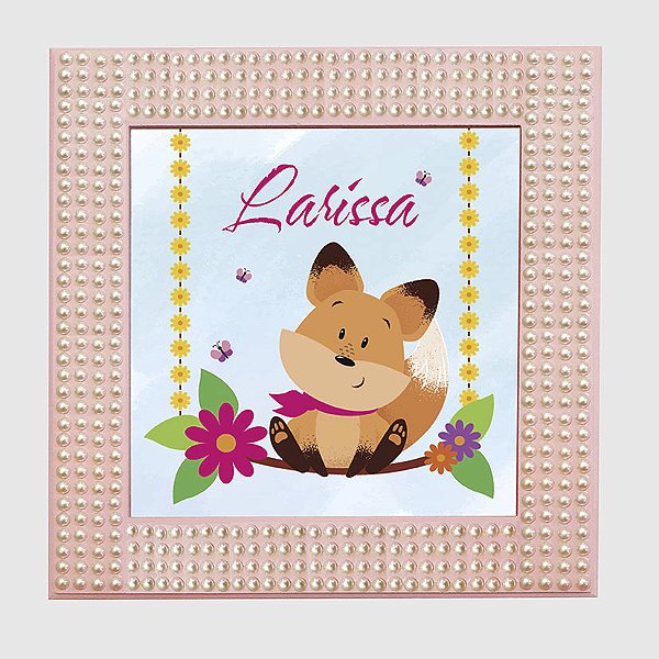 Quadro Infantil ou Porta de Maternidade com Aplique Perolado - raposinha