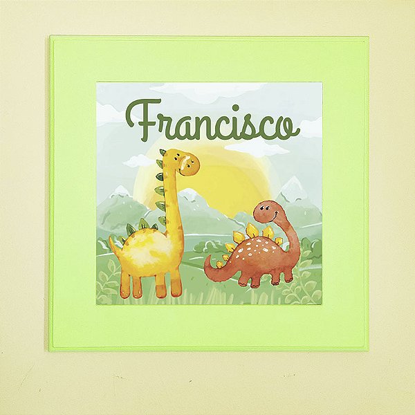 Quadro Infantil com moldura personalizada - dupla de Dinossauros