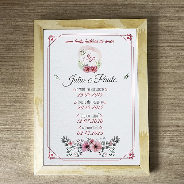 Quadro a História dos Noivos - floral