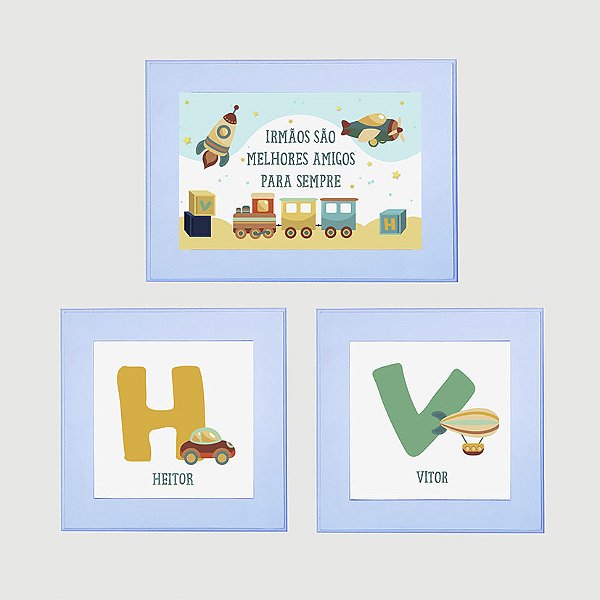 Kit com 3 quadros para Irmãos - tema Brinquedos