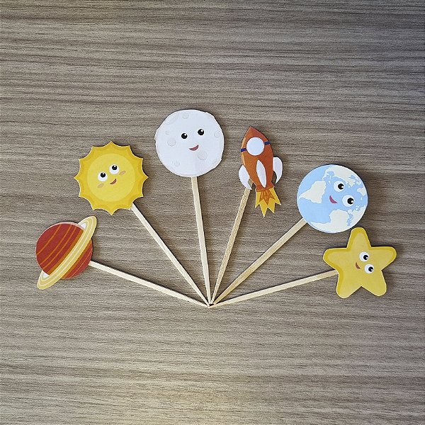 Topo para Docinhos - Foguete e Planetas (com 6 Unidades)